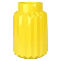 Premium Tracey Boyd Ribbed Yellow Glass Vase, 9.5