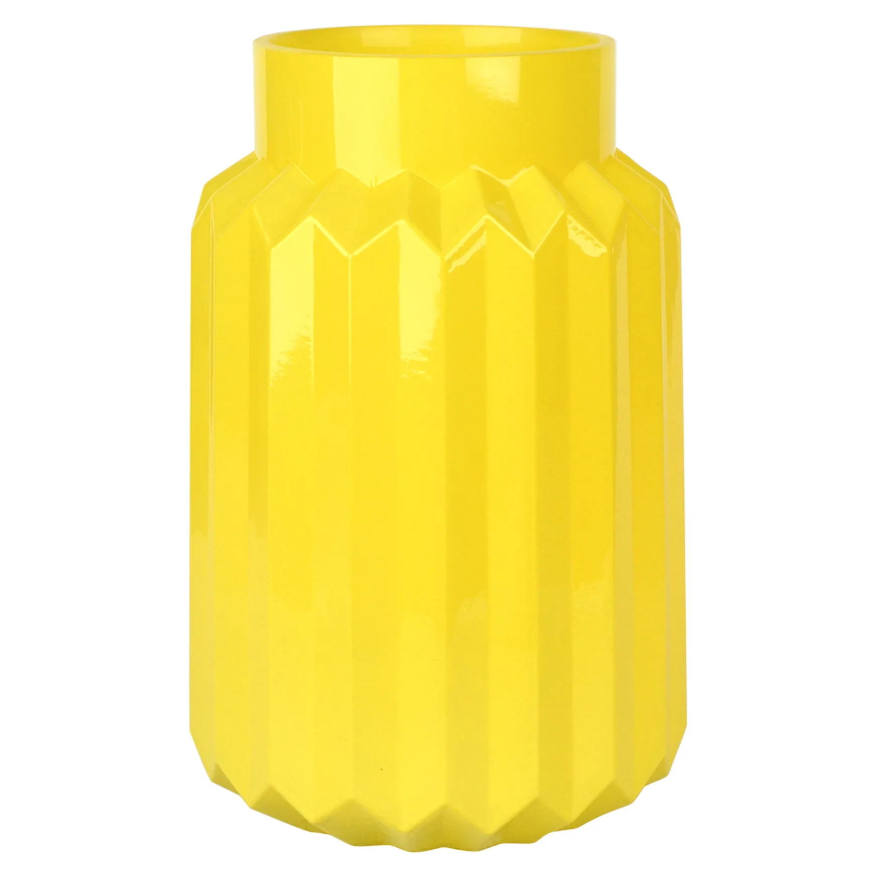 Premium Tracey Boyd Ribbed Yellow Glass Vase, 9.5