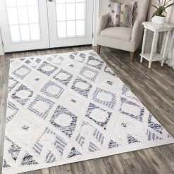 Sale (B712) Gloria Cream Diamond Design Area Rug, 5 7