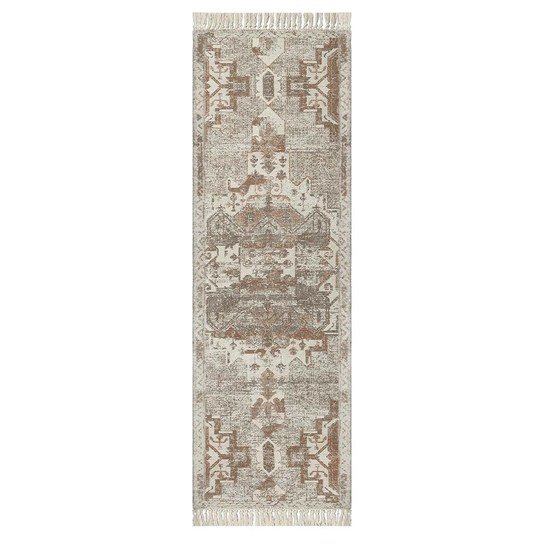 Top Sellers (B718) Honeybloom Neutral Woven Fringe Runner, 2 7