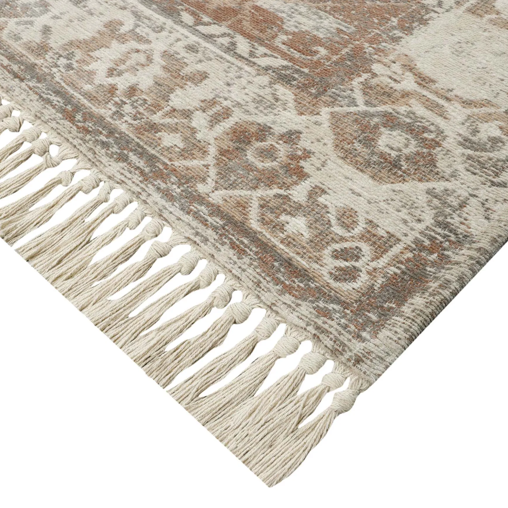 Top Sellers (B718) Honeybloom Neutral Woven Fringe Runner, 2 7