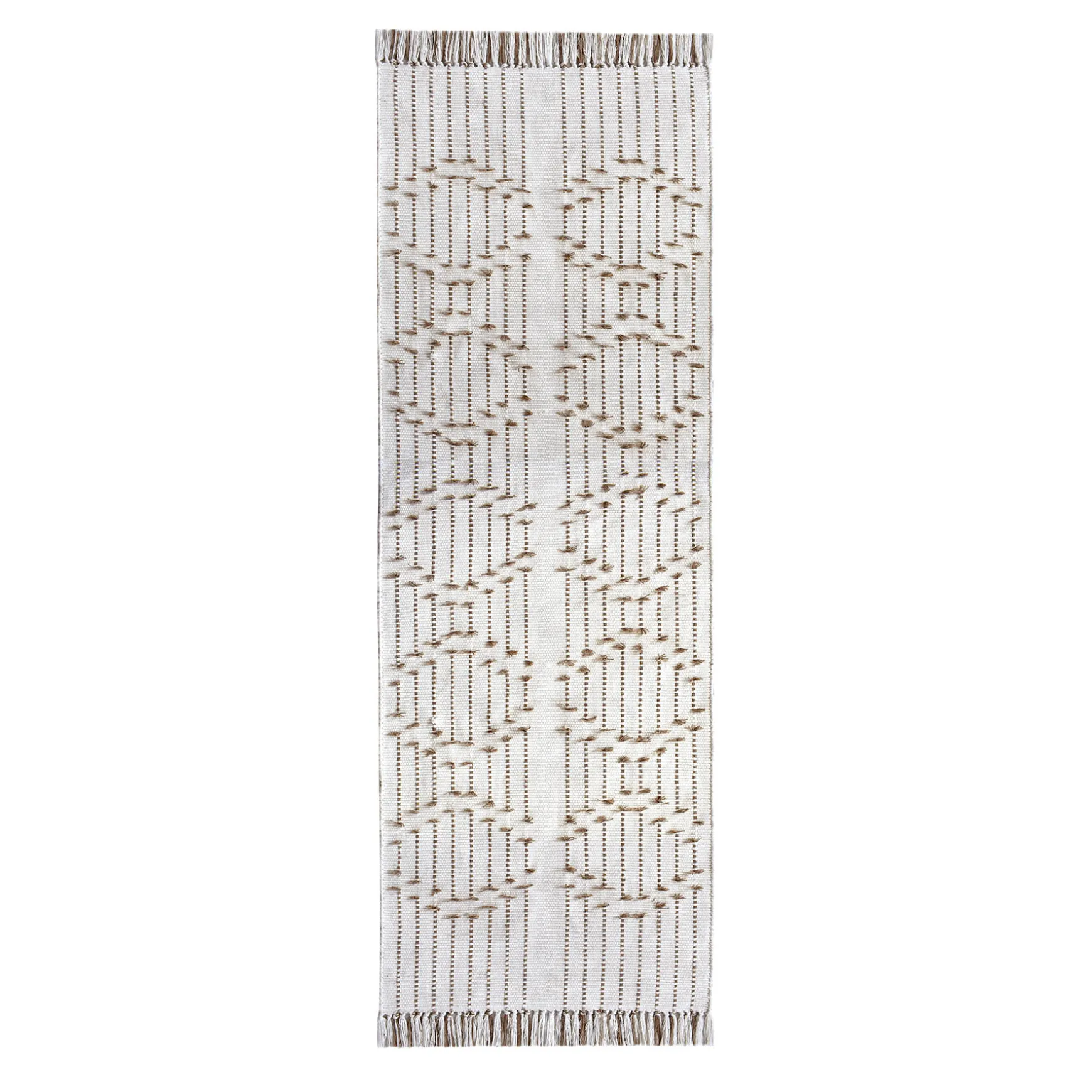 Top Sellers (D552) Honeybloom Flatweave Ivory & Beige Fringe Runner, 2 7