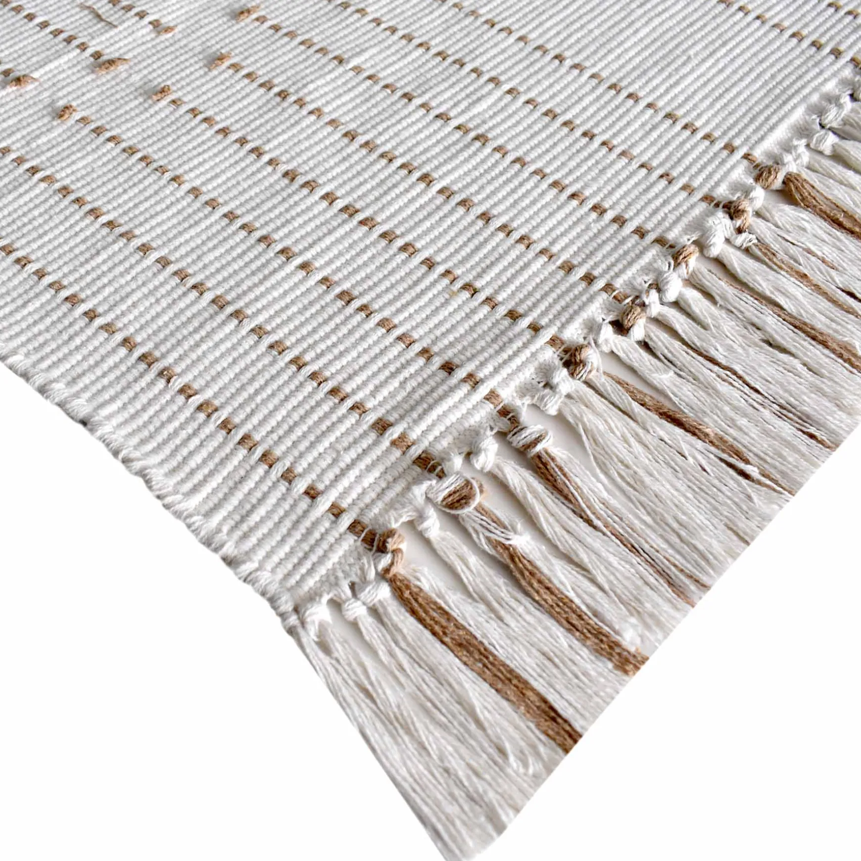 Top Sellers (D552) Honeybloom Flatweave Ivory & Beige Fringe Runner, 2 7
