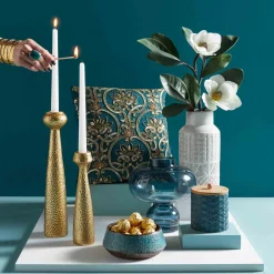 Top Sellers Gold Hammered Taper Candle Holder, 14