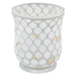 Top Sellers White Gold Mosaic Votive Candle Holder, 5